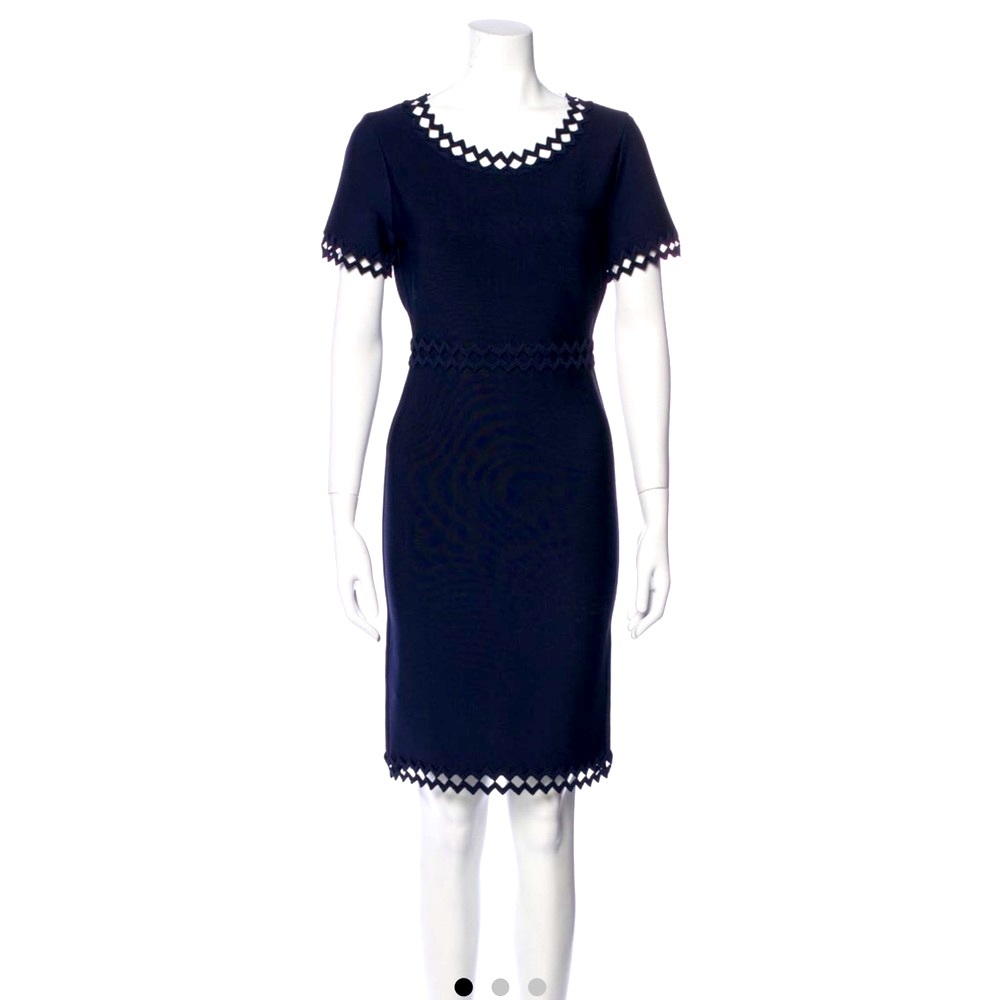 Herve Leger Ariana Navy Blue Stretch Body Cone Dress size M
